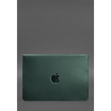 Шкіряний чохол-конверт на магнітах для MacBook 14 Зелений Crazy Horse