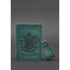 Подарунковий набір шкіряних аксесуарів з українською символікою зелений