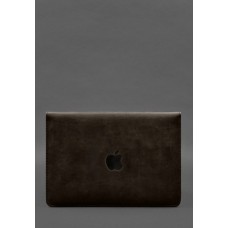 Чохол-конверт із клапаном шкіра+фетр для MacBook 13" Темно-коричневий Crazy Horse