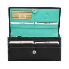 Жіночий шкіряний гаманець VISCONTI CD21 BLK/AQUA чорний з бірюзовим