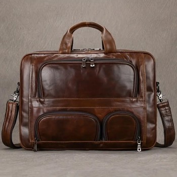 Велика чоловіча сумка з кишенями зі шкіри Bexhill Bx7289 Brown